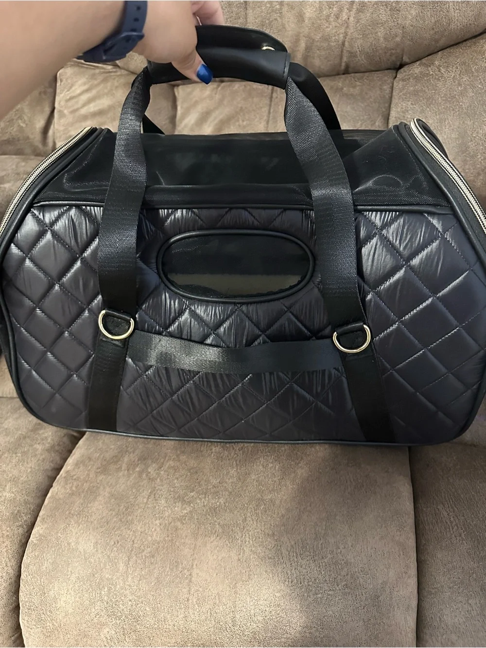 Joan & David Black Quilted Pet Carrier